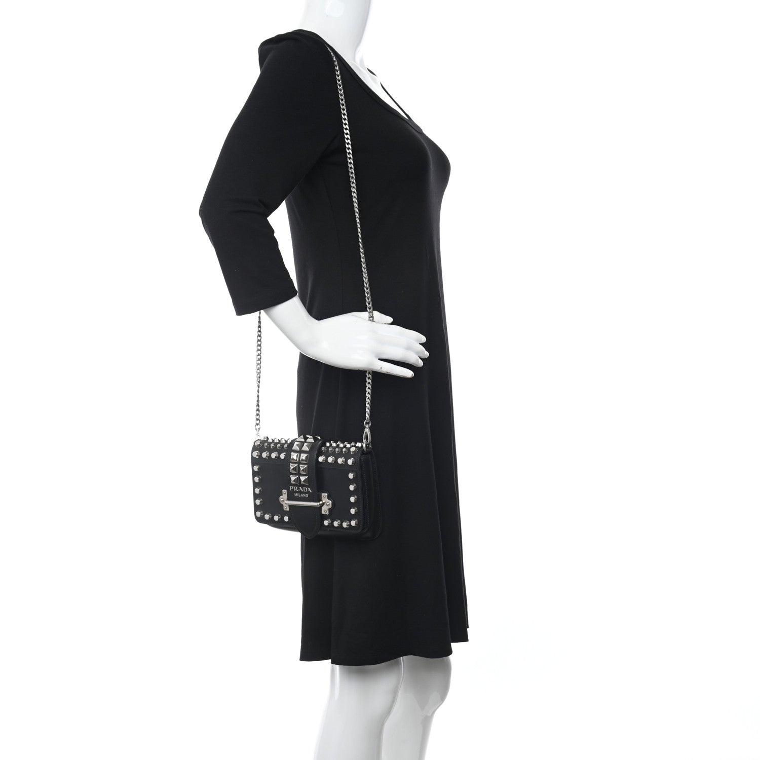Prada Saffiano City Calf Studded Cahier Belt Bag Black 2 of 9