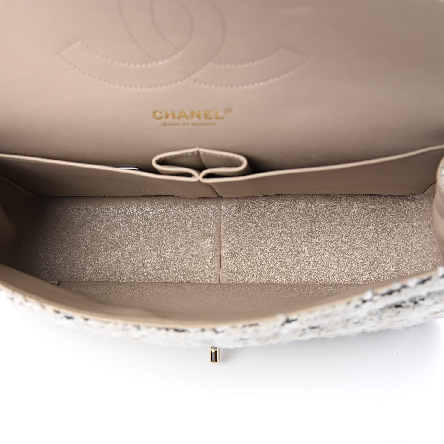 Chanel Tweed Quilted Jumbo Double Flap Beige 5 of 12