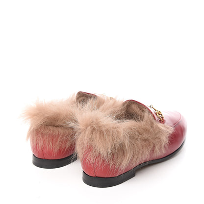 Gucci Malaga Kid Fur Womens Jordaan Loafers 36.5 Hibiscus Red Natural 4 of 9