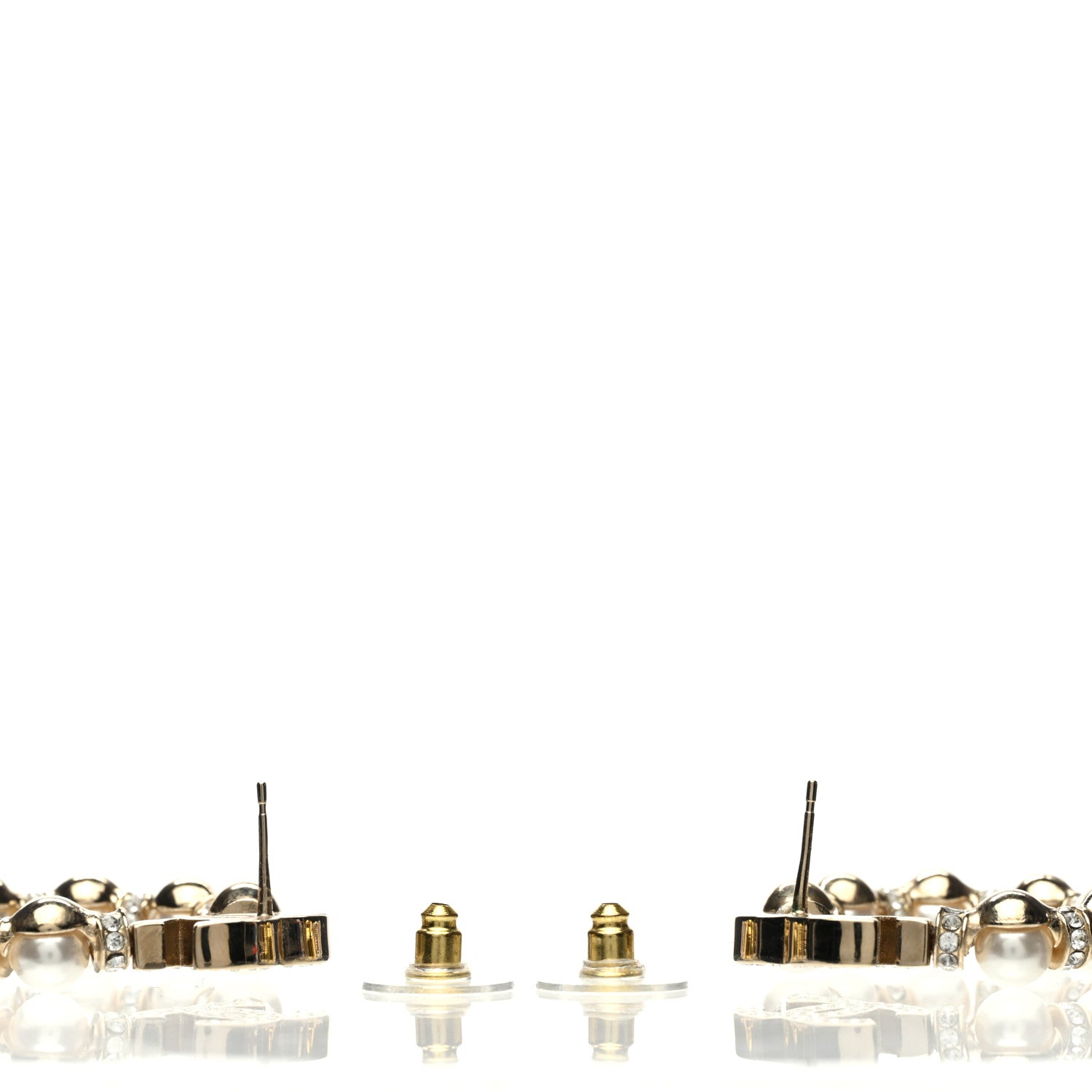 Chanel Crystal Pearl CC Hoop Earrings Gold Pearly White 3 of 5