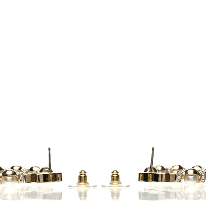 Chanel Crystal Pearl CC Hoop Earrings Gold Pearly White 3 of 5