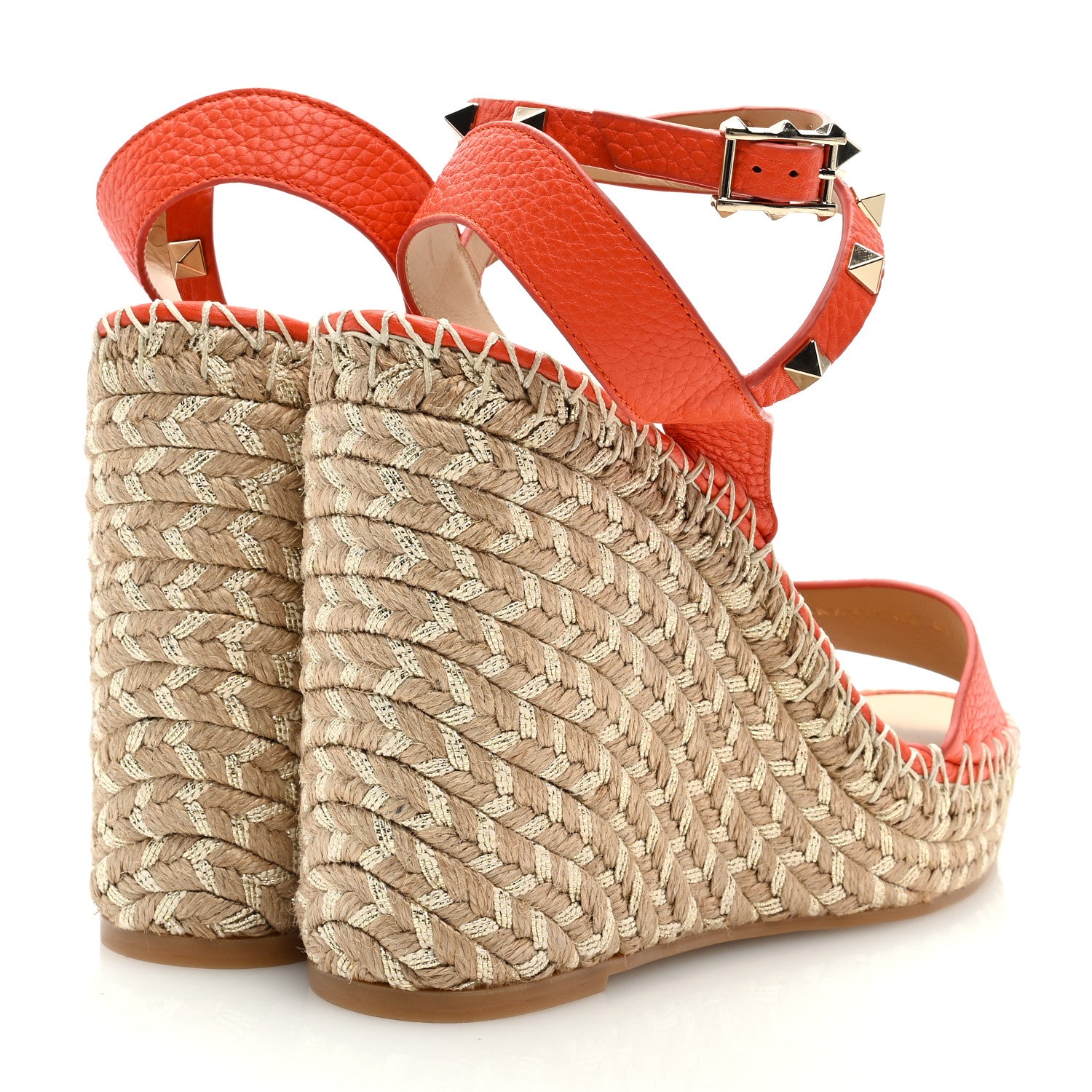 Valentino Garavani Grained Calfskin Rockstud Ankle Strap Espadrille Wedge Sandals 40 Titian Natural 4 of 7