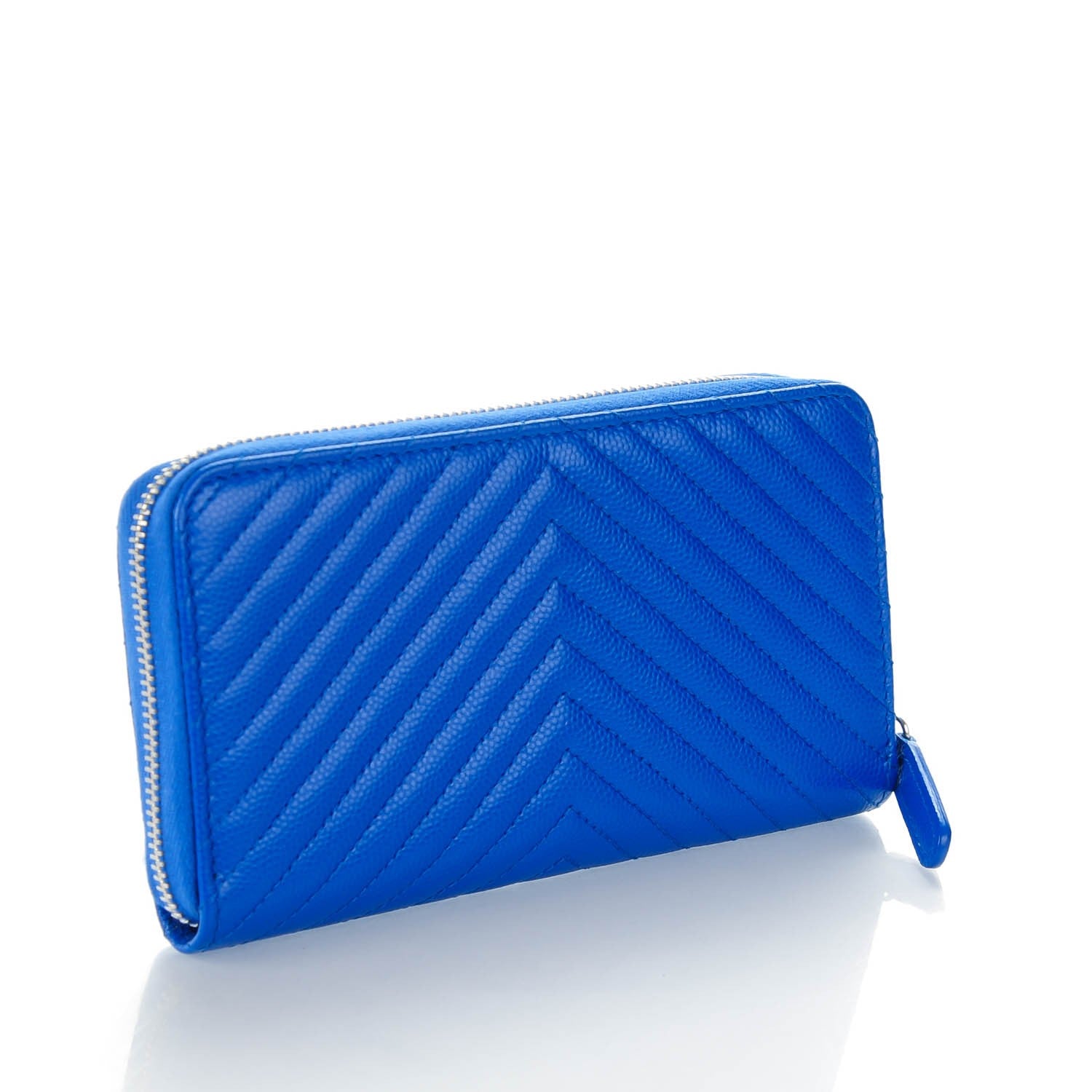 Chanel Caviar Chevron Quilted Small Zip Around Wallet Bright Blue 3 of 8