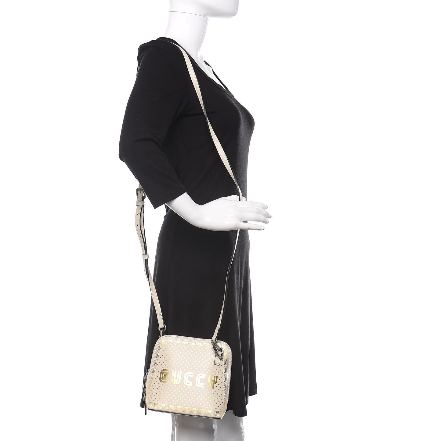 X SEGA Calfskin GUCCY Stars Mini Dome Shoulder Bag Mystic White Gold