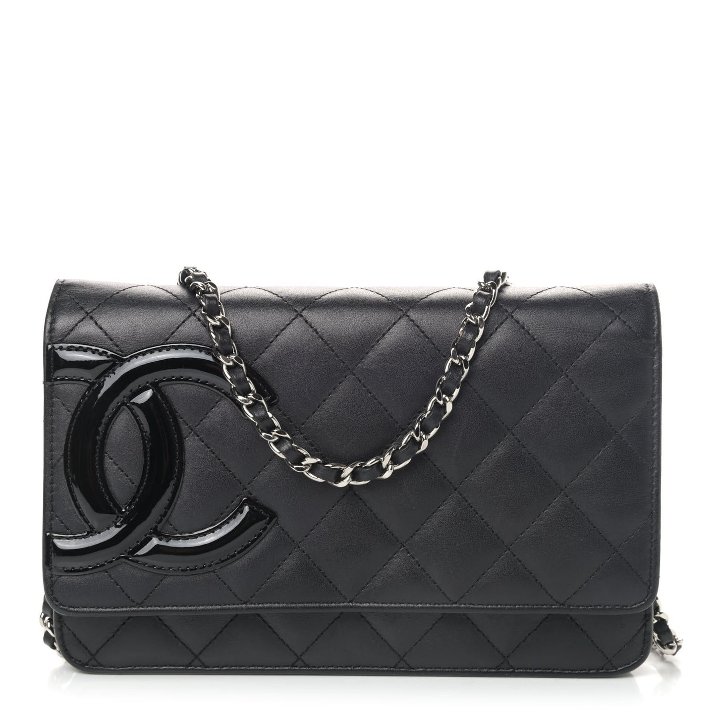 Calfskin Quilted Cambon Wallet On Chain WOC Black