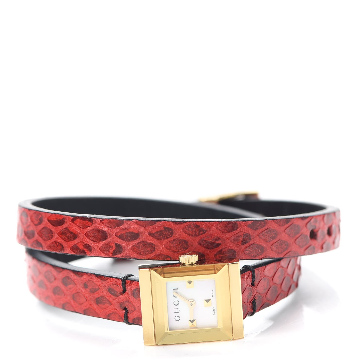 Gucci Stainless Steel Lizard Mother of Pearl 14mm G-Frame Square Double Wrap Quartz Watch 2 of 5