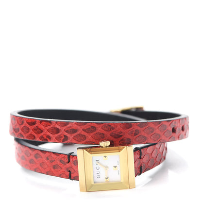 Gucci Stainless Steel Lizard Mother of Pearl 14mm G-Frame Square Double Wrap Quartz Watch 2 of 5