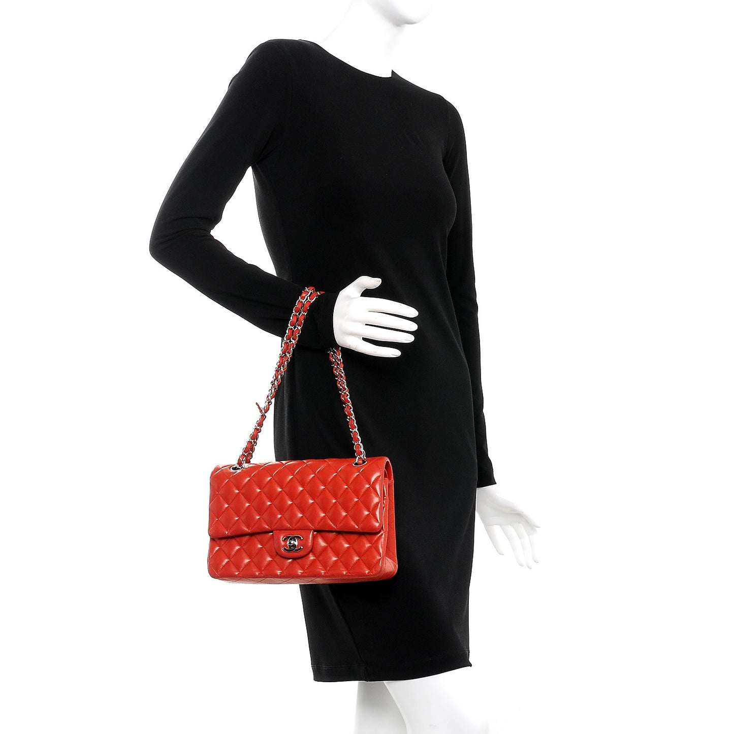 Lambskin Quilted Medium Double Flap Red