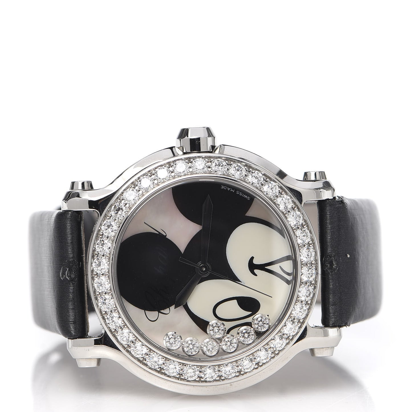 Stainless Steel Satin Diamond Bezel Mother of Pearl 36mm Happy Sport Mickey Mouse Quartz Watch