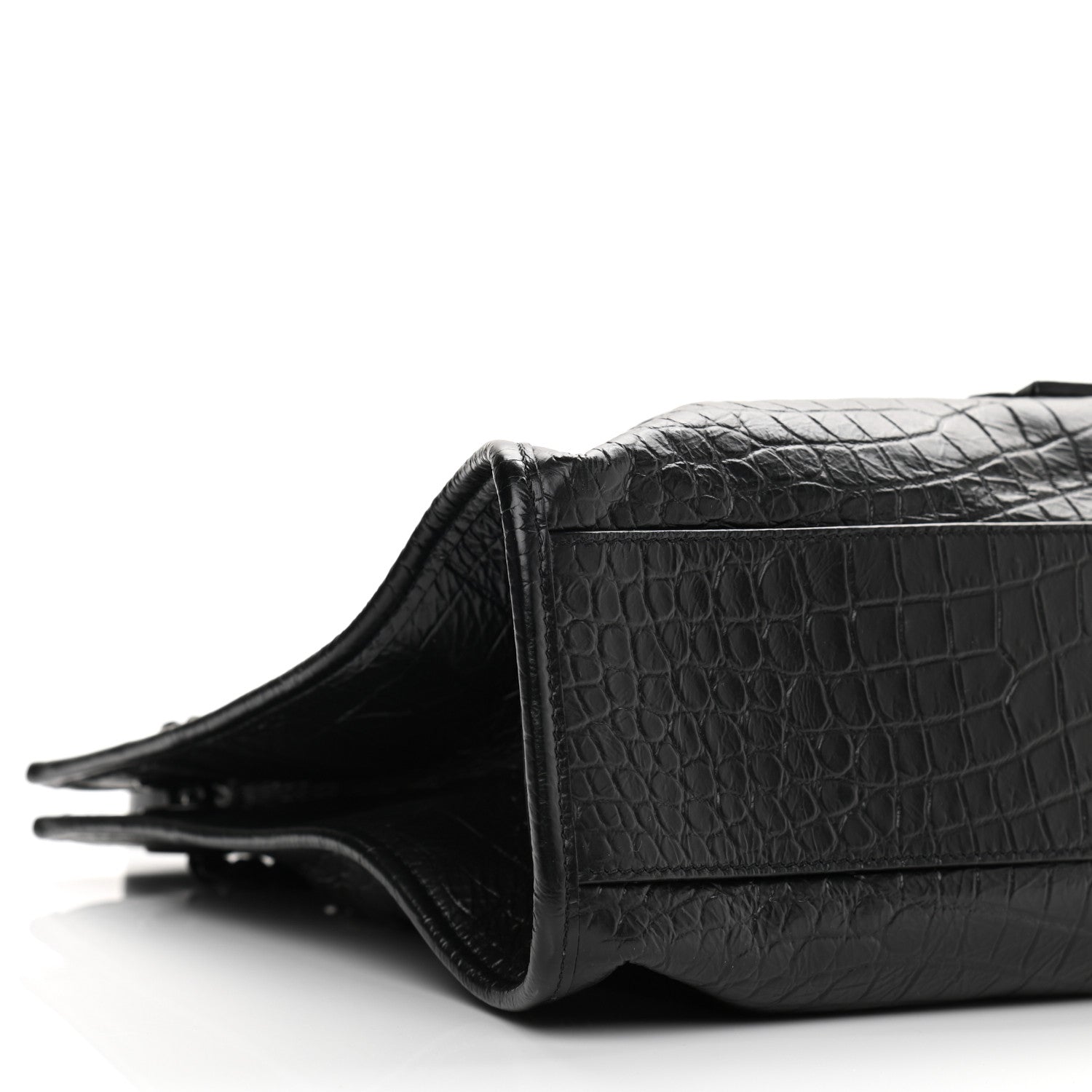 Saint Laurent Calfskin Crocodile Embossed Monogram Medium Niki Shopping Bag Black 9 of 10