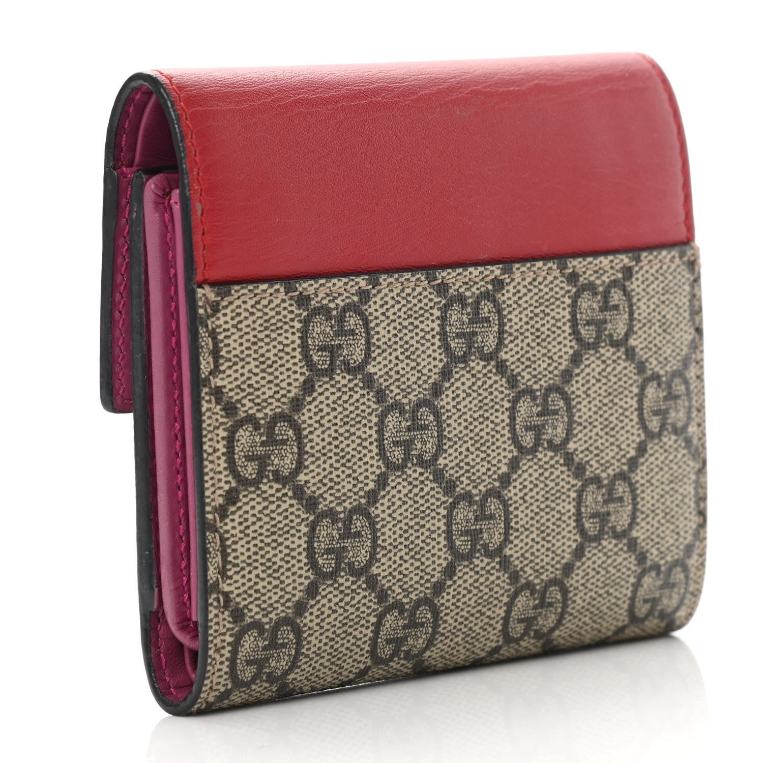 Gucci GG Supreme Monogram Calfskin Padlock Wallet Beige Hibiscus Red New Rosette 3 of 15
