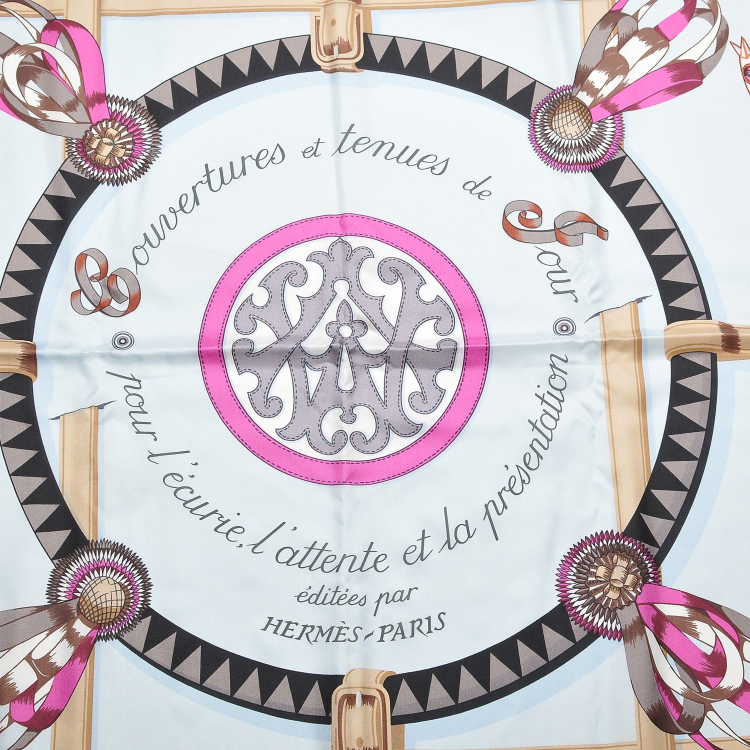 Hermes Silk Couvertures Et Tenues de Jour Scarf 140 Gris Perle Fuchsia Black 3 of 14