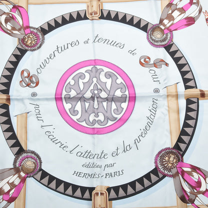 Hermes Silk Couvertures Et Tenues de Jour Scarf 140 Gris Perle Fuchsia Black 3 of 14