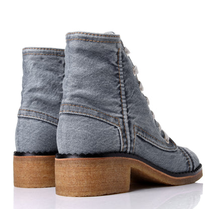 Chanel Denim Lace Up Boots 38 Light Blue 4 of 11