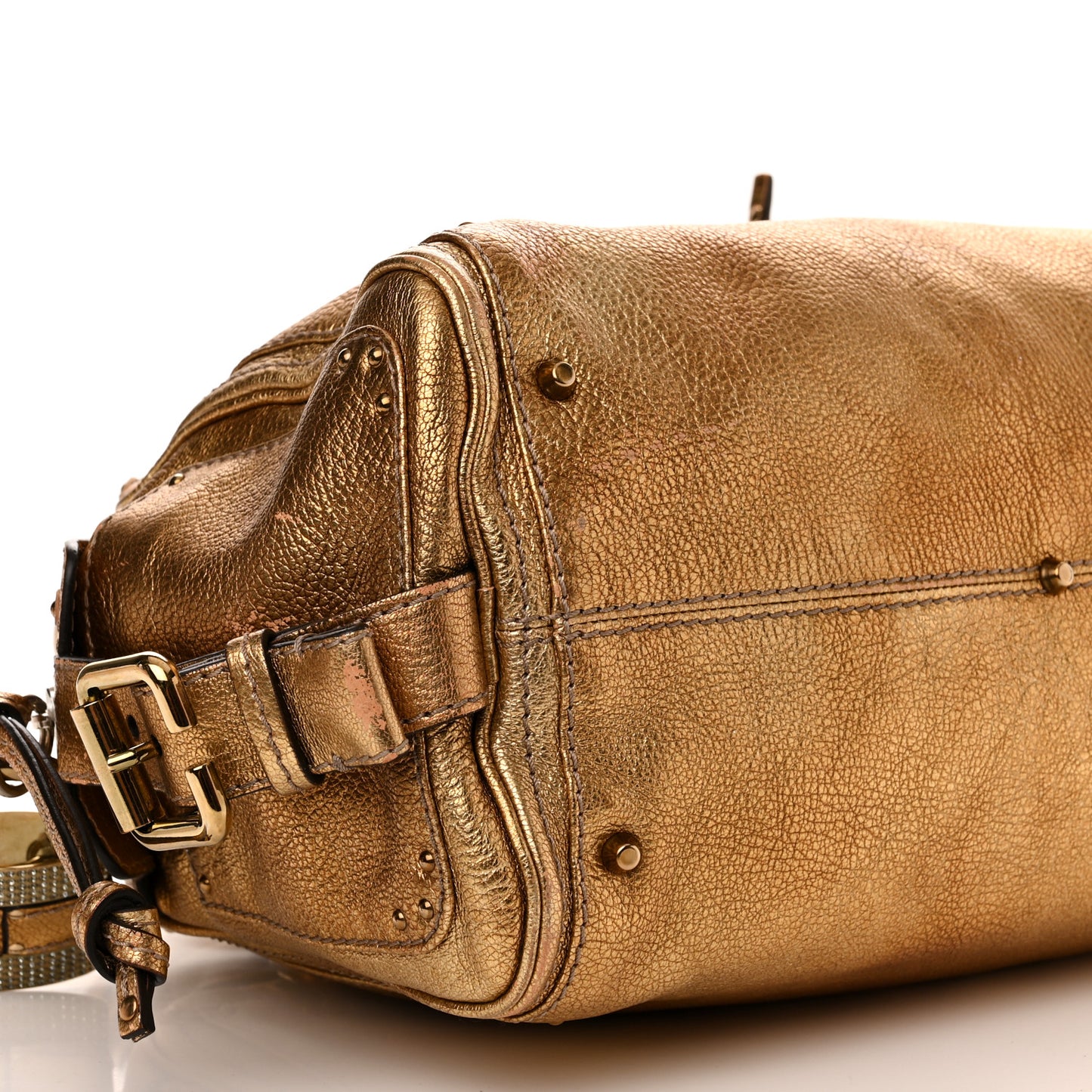 Metallic Calfskin Crystal Paddington Satchel Gold