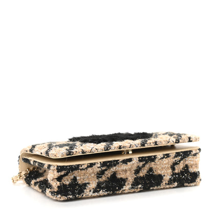 Chanel Tweed Shearling Quilted Chanel Wallet On Chain WOC Beige Black 4 of 10