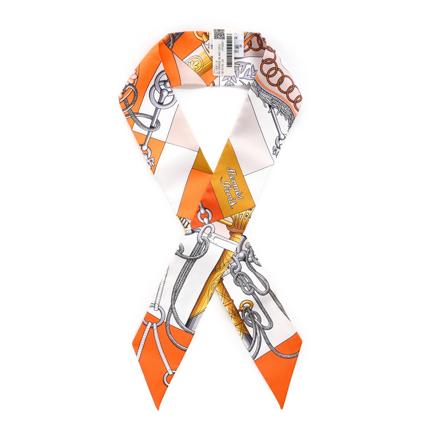 Hermes Silk Cliquetis Twilly Orange White Gold 1 of 5