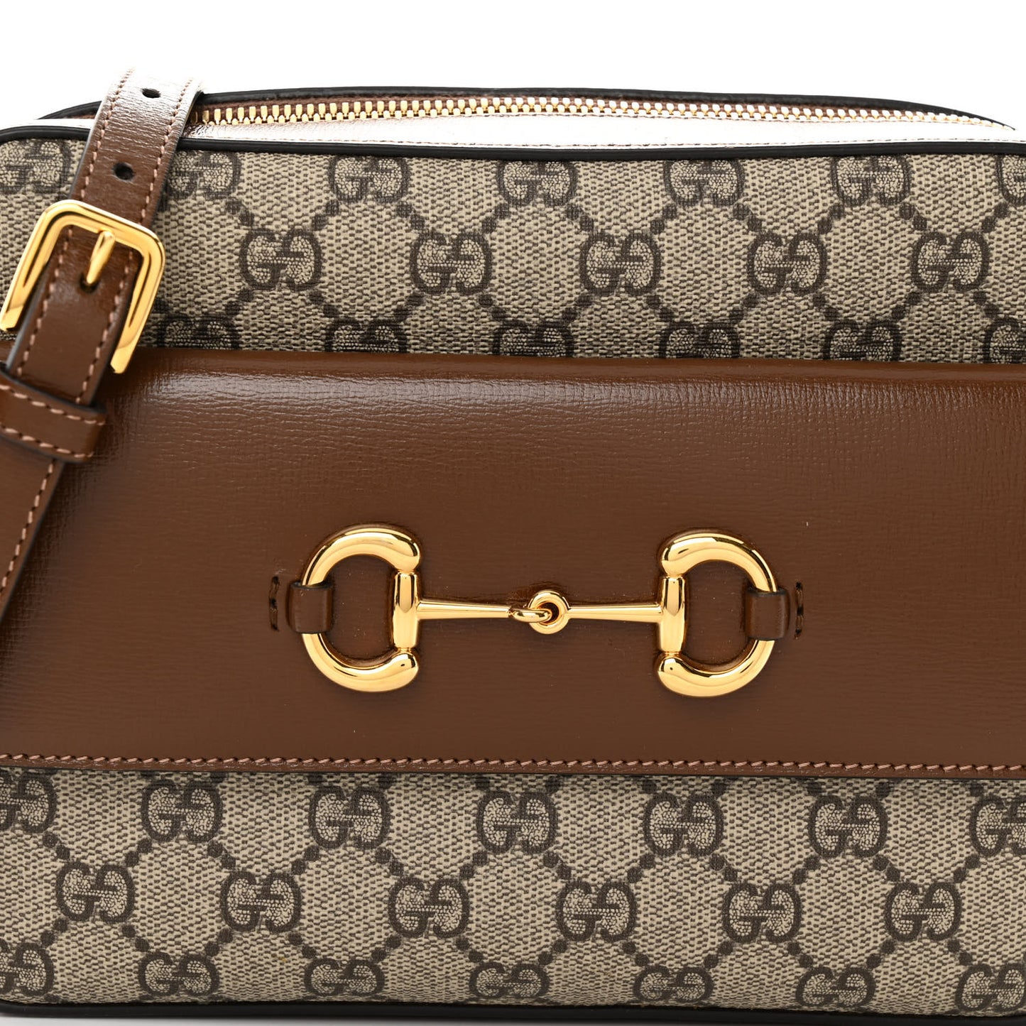 GG Supreme Monogram Small Horsebit 1955 Shoulder Bag Beige Brown Sugar