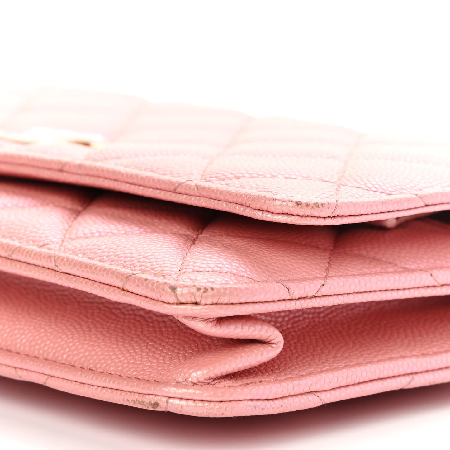 Iridescent Caviar Quilted Wallet on Chain WOC Rose Pink