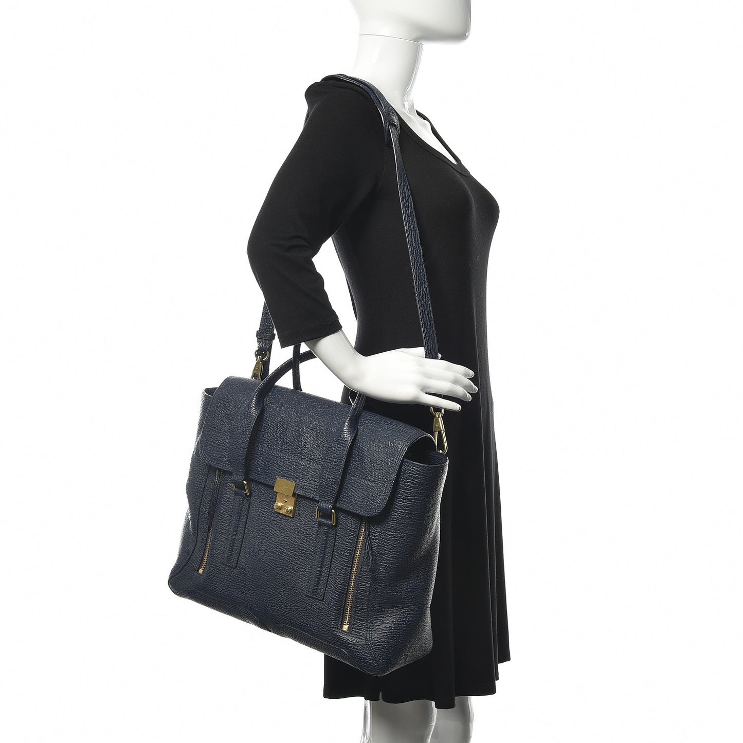 3.1 Textured Calfskin Large Pashli Satchel Ink
