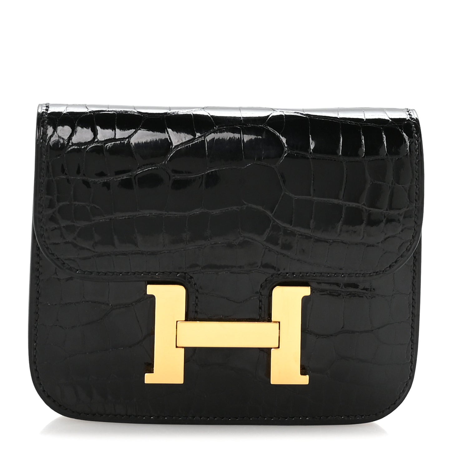 Shiny Alligator Constance Slim Wallet Black