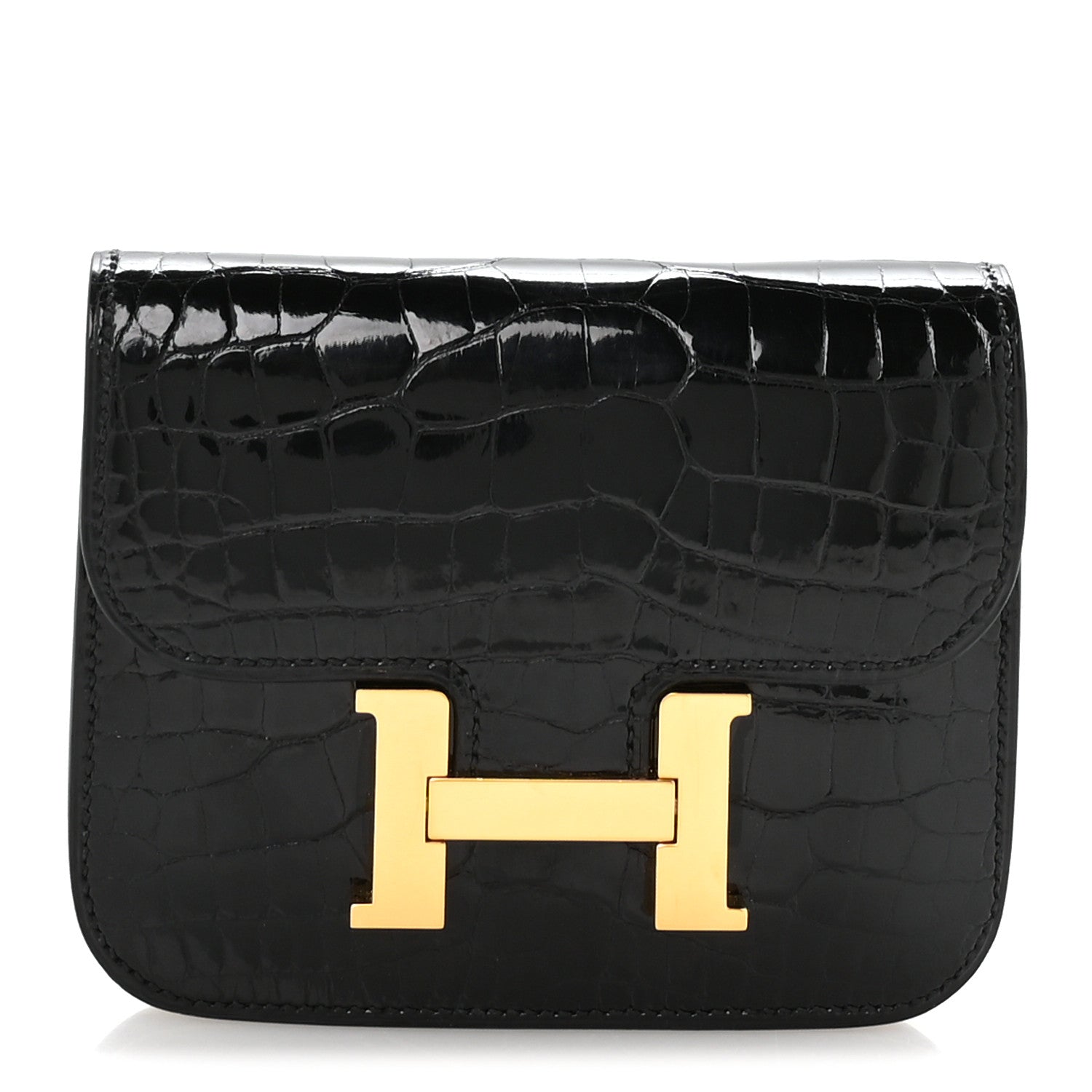 Hermes Shiny Alligator Constance Slim Wallet Black 1 of 9