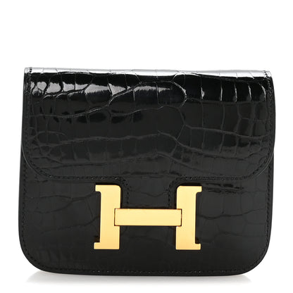 Hermes Shiny Alligator Constance Slim Wallet Black 1 of 9