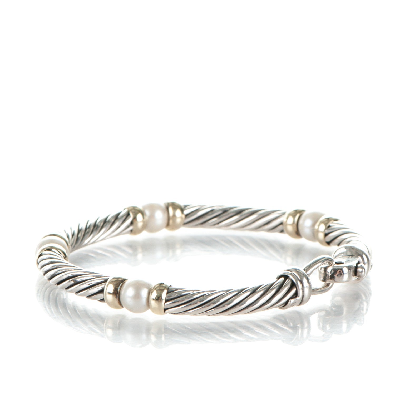 David Yurman Sterling Silver 14K Yellow Gold Pearl 5mm Hampton Bracelet 3 of 5