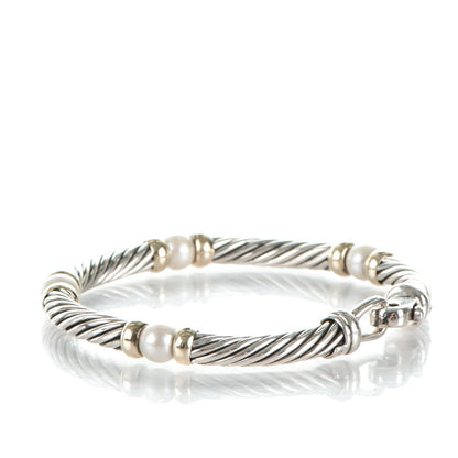 David Yurman Sterling Silver 14K Yellow Gold Pearl 5mm Hampton Bracelet 3 of 5