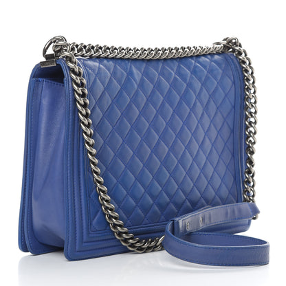 Chanel Grained Calfskin Quilted Large Boy Flap Blue 3 of 14