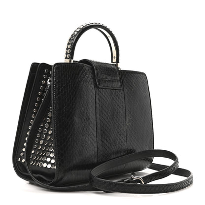 Salvatore Ferragamo Snakeskin Studded Thalia Top Handle Black 3 of 9