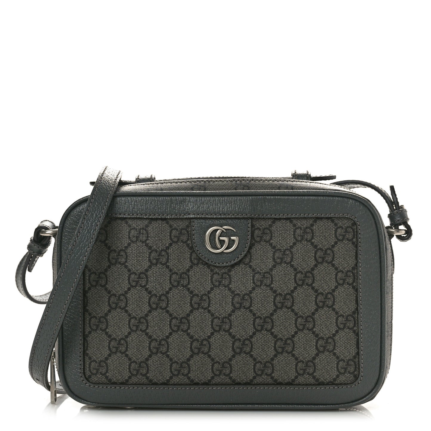 GG Supreme Monogram Textured Dollar Calfskin Small Ophidia Top Handle Shoulder Grey Black Graphite Grey