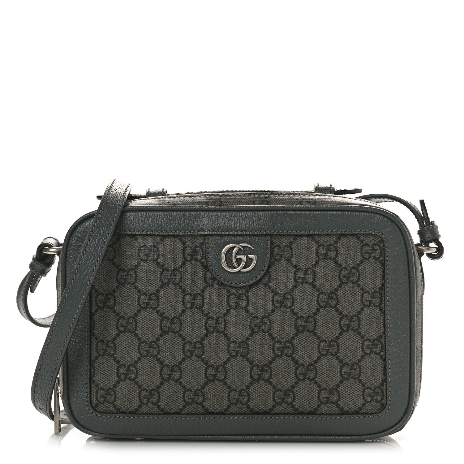 Gucci GG Supreme Monogram Textured Dollar Calfskin Small Ophidia Top Handle Shoulder Grey Black Graphite Grey 1 of 10