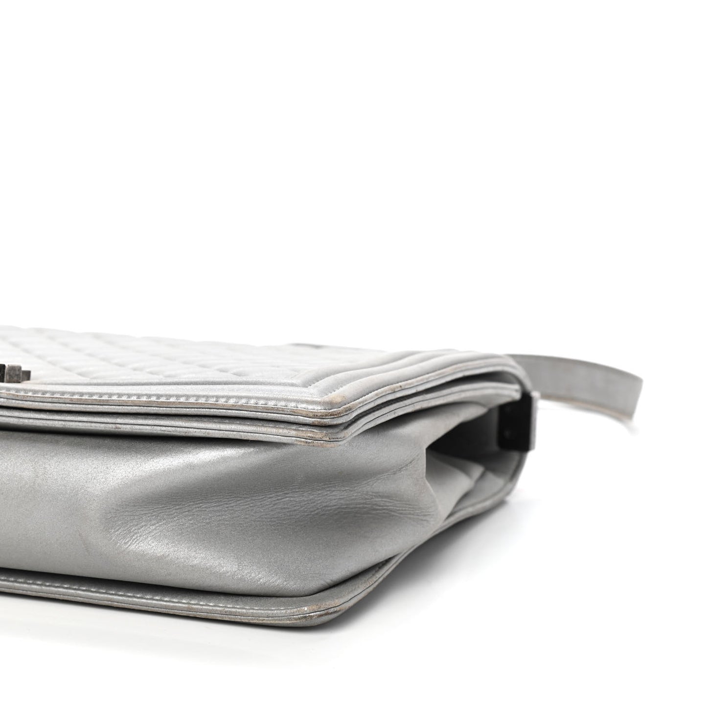 Metallic Calfskin Quilted Large Boy Flap Silver