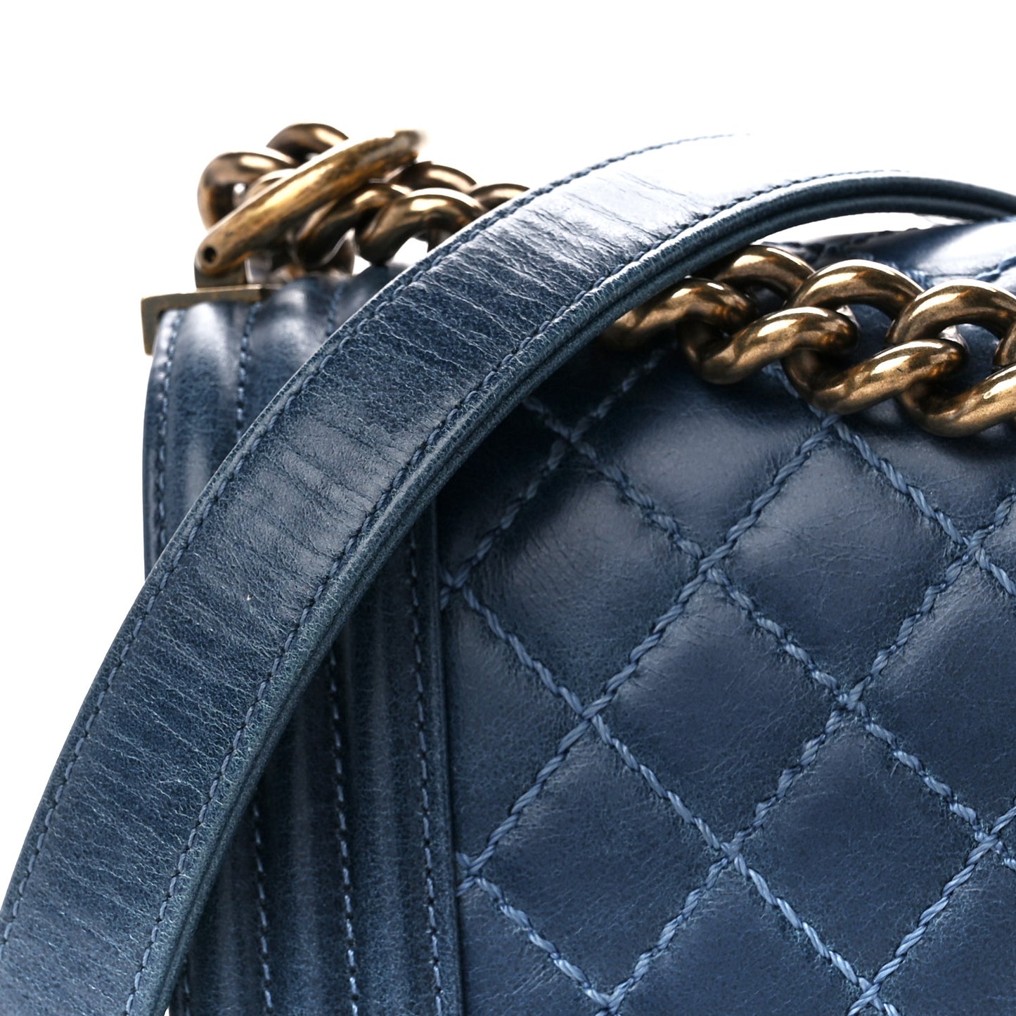 Glazed Calfskin Quilted Medium Boy Flap Blue