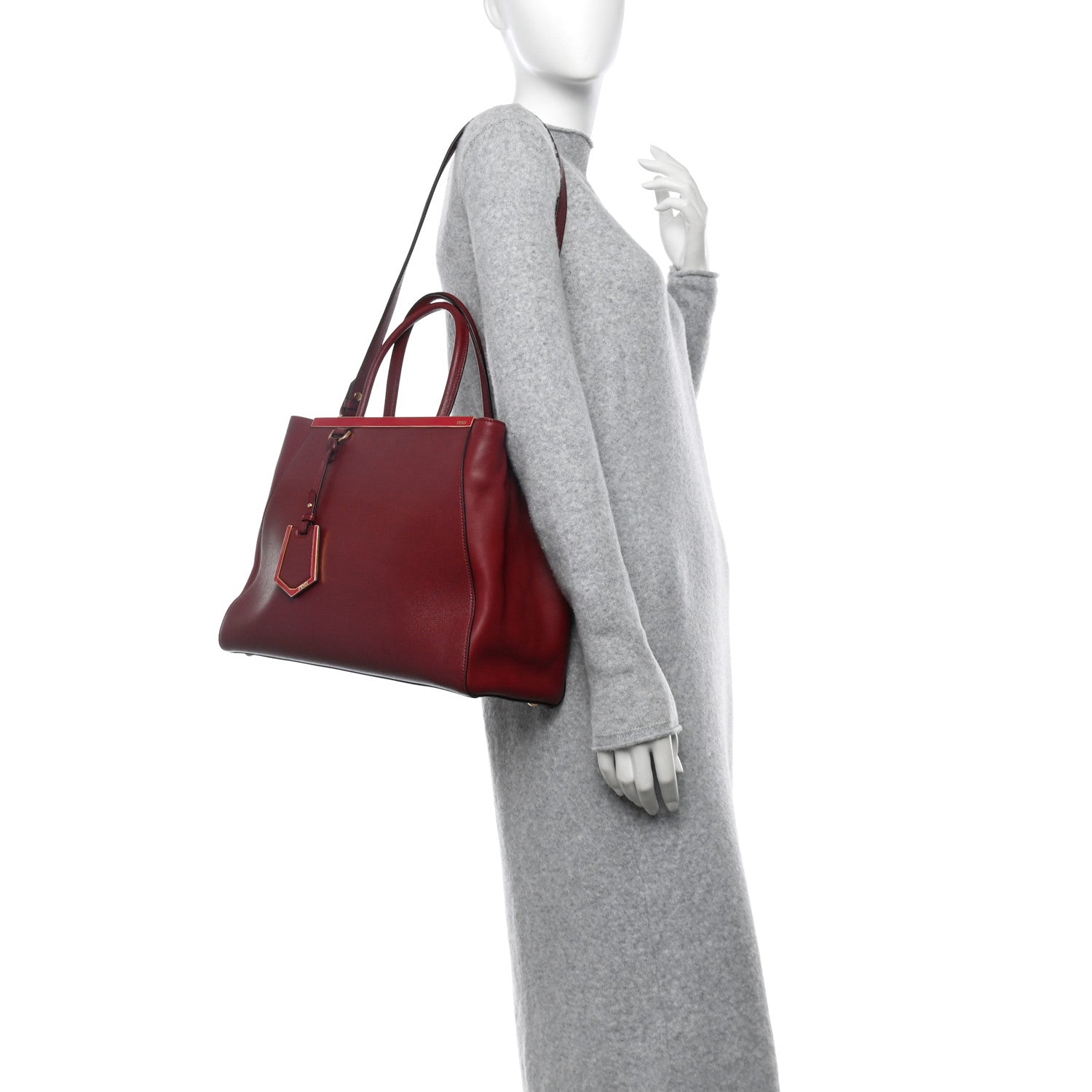 Fendi Vitello Elite Regular 2Jours Tote Rosso Scuro Ciliegia 2 of 13