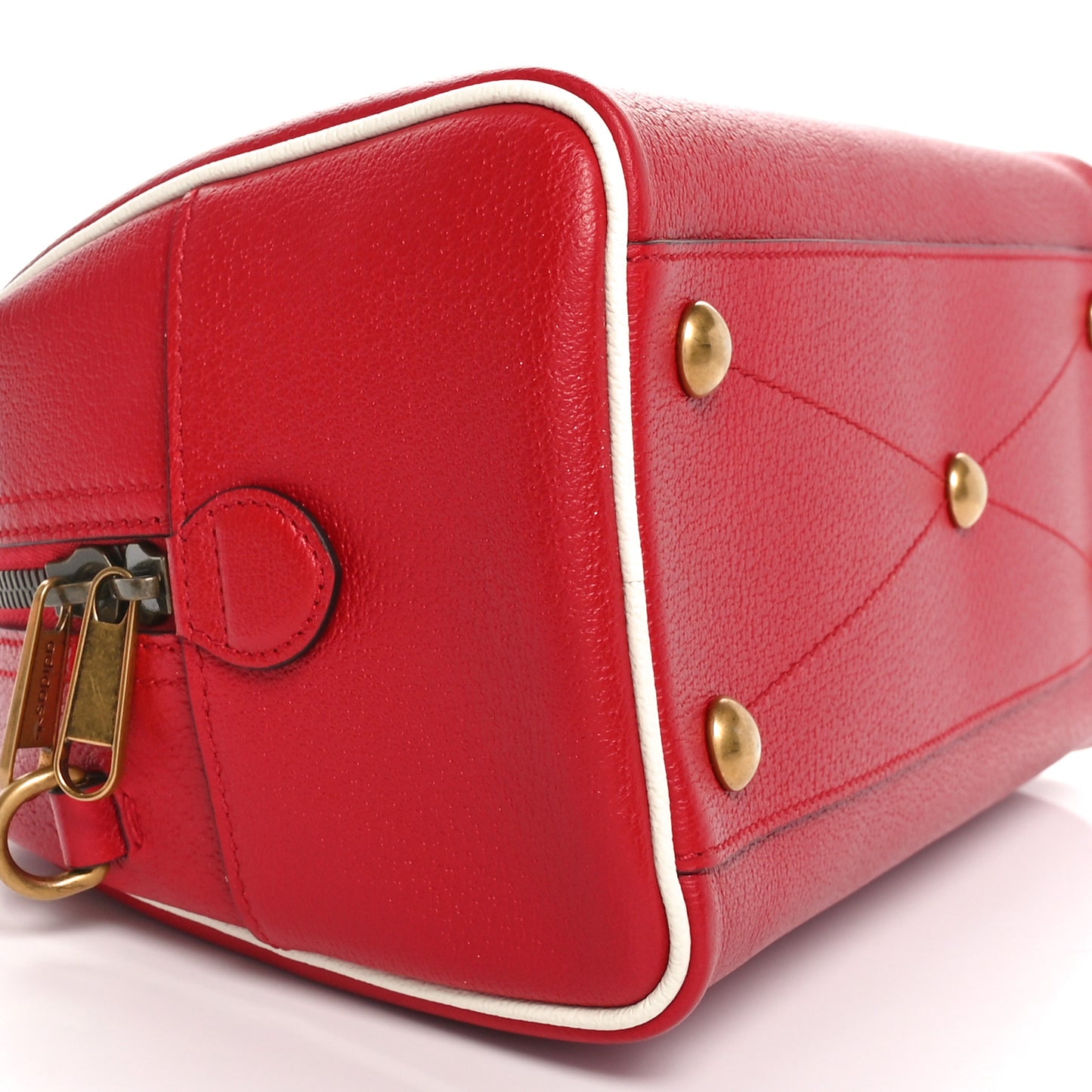 X ADIDAS Textured Dollar Calfskin Web Trefoil Logo Embossed Mini Bowling Bag Red Off White