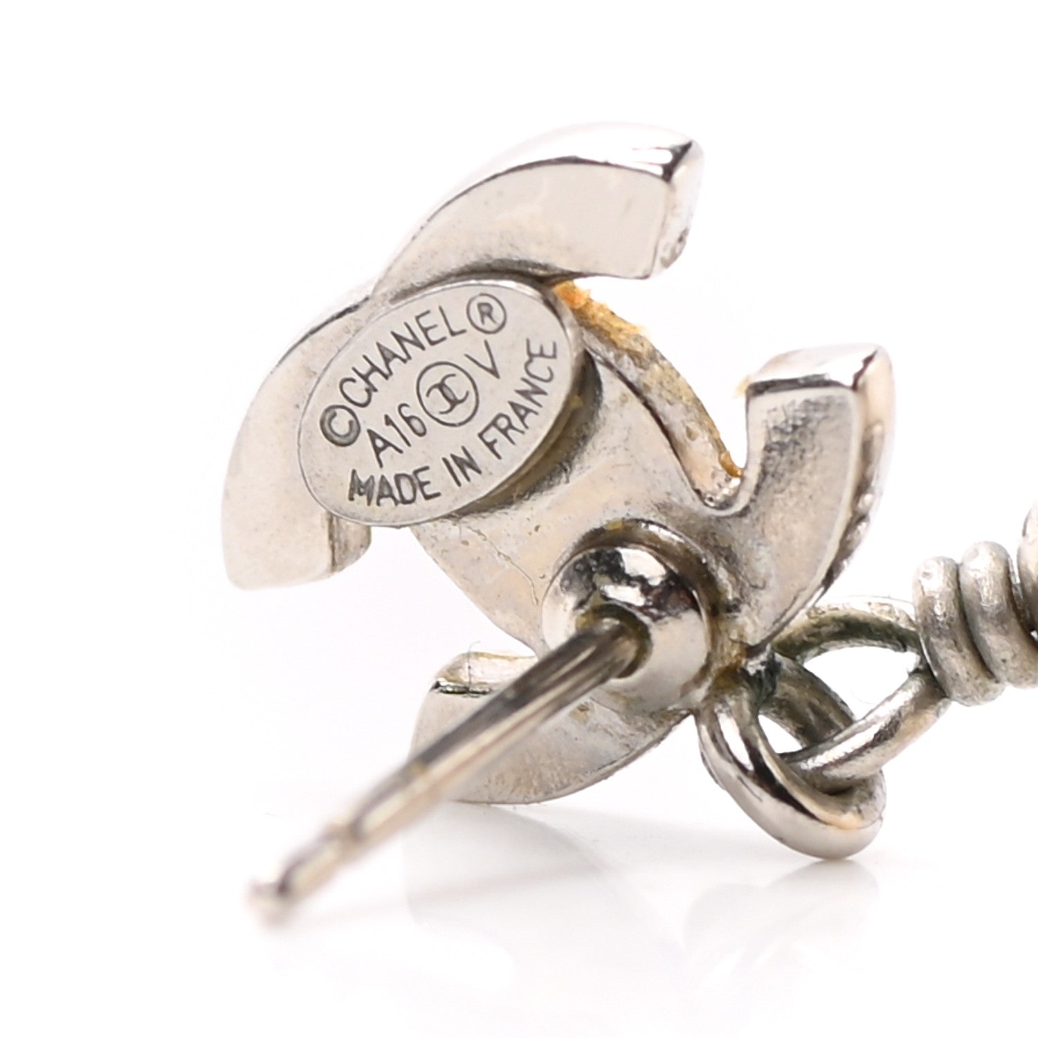 Chanel Crystal Pearl CC Drop Earrings Silver 4 of 4