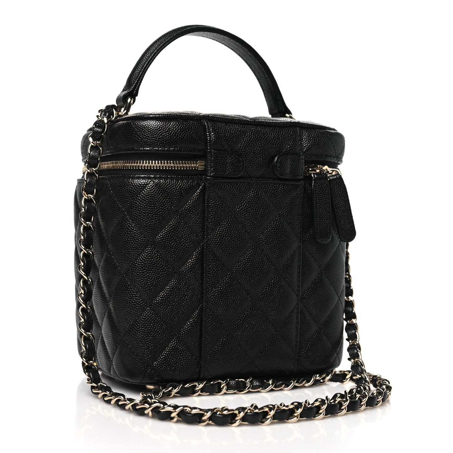 Caviar Quilted Small Top Handle Vanity Case With Chain Black