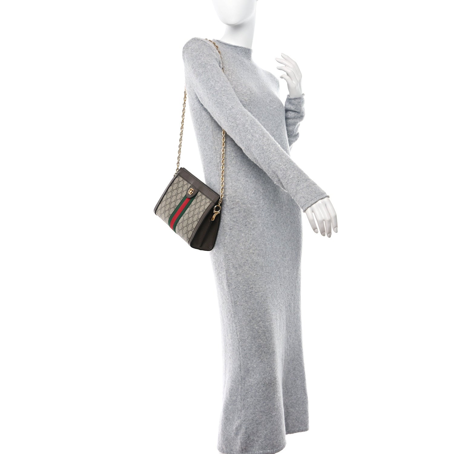 Gucci GG Supreme Monogram Web Small Ophidia Chain Shoulder Bag Brown 2 of 14