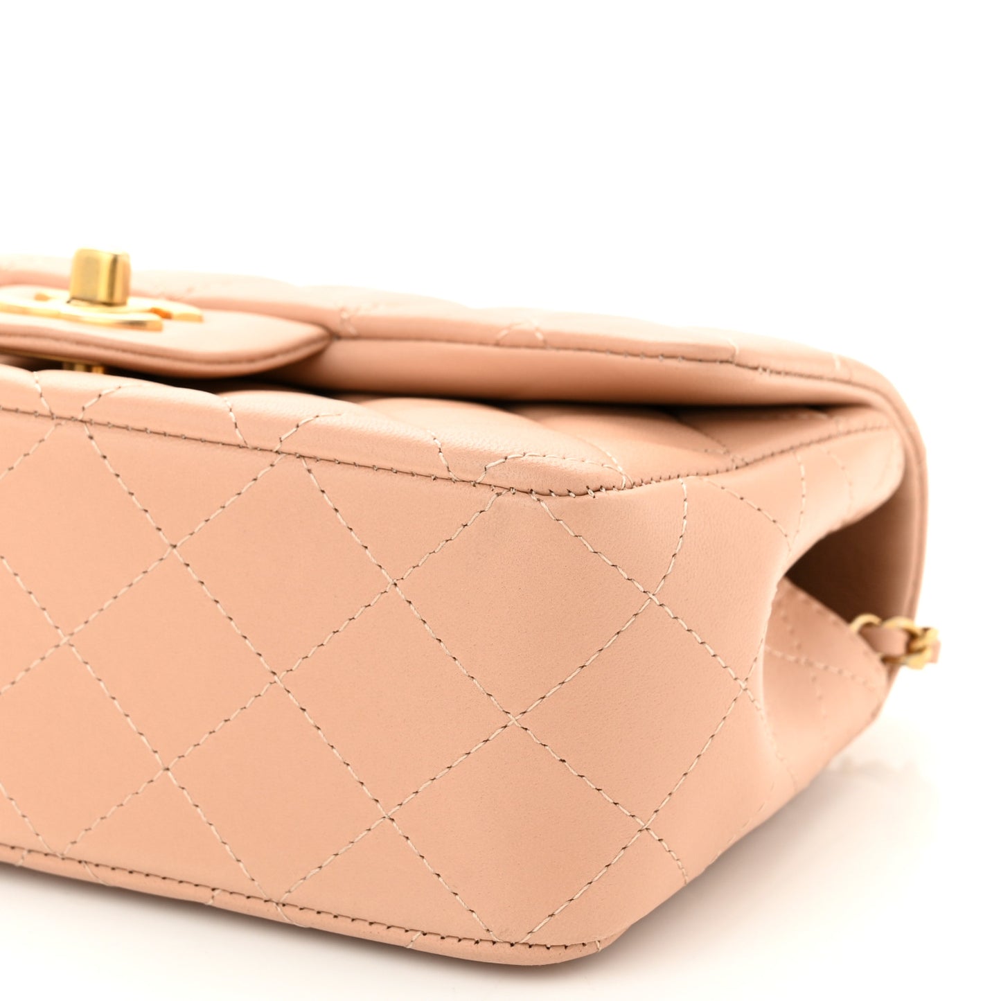 Lambskin Quilted Mini Top Handle Rectangular Flap Beige