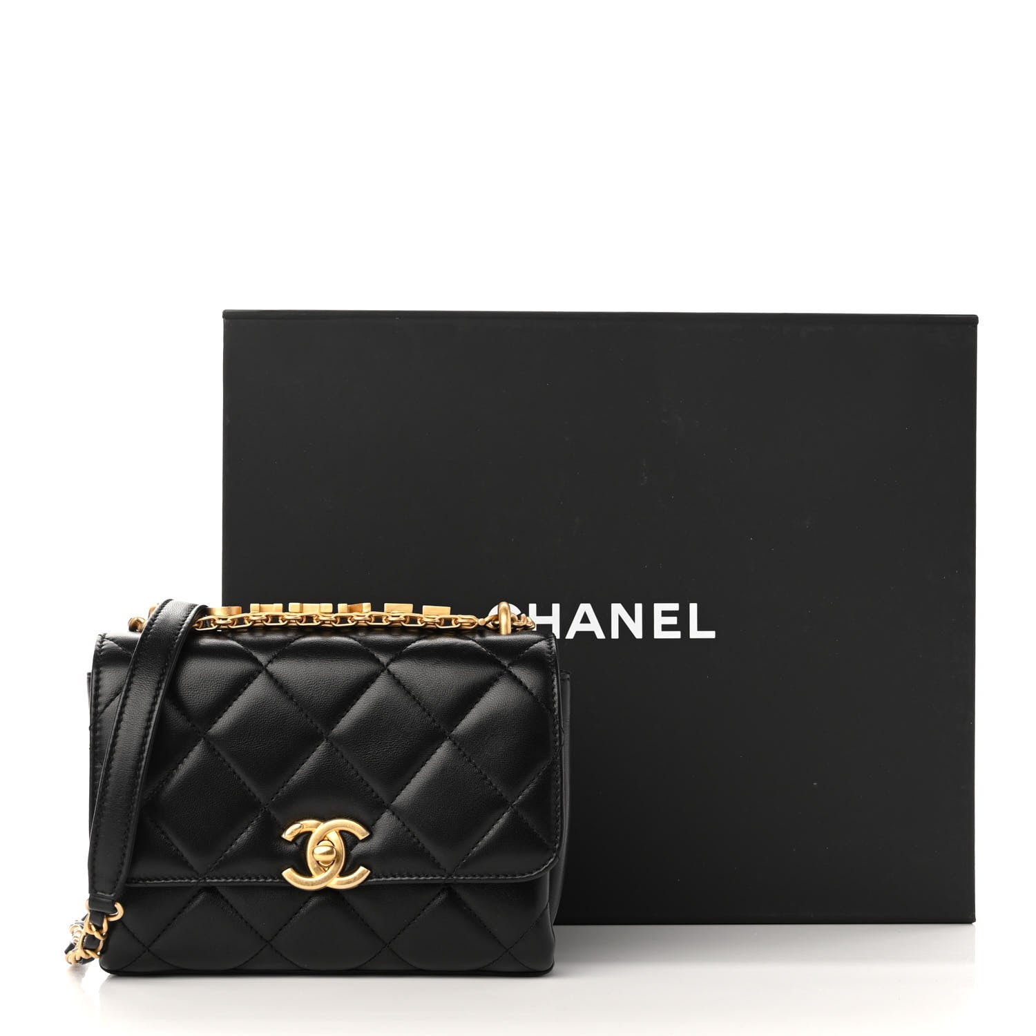 Chanel Lambskin Quilted Mini CC Crystal Logo Chain Flap Black 11 of 11