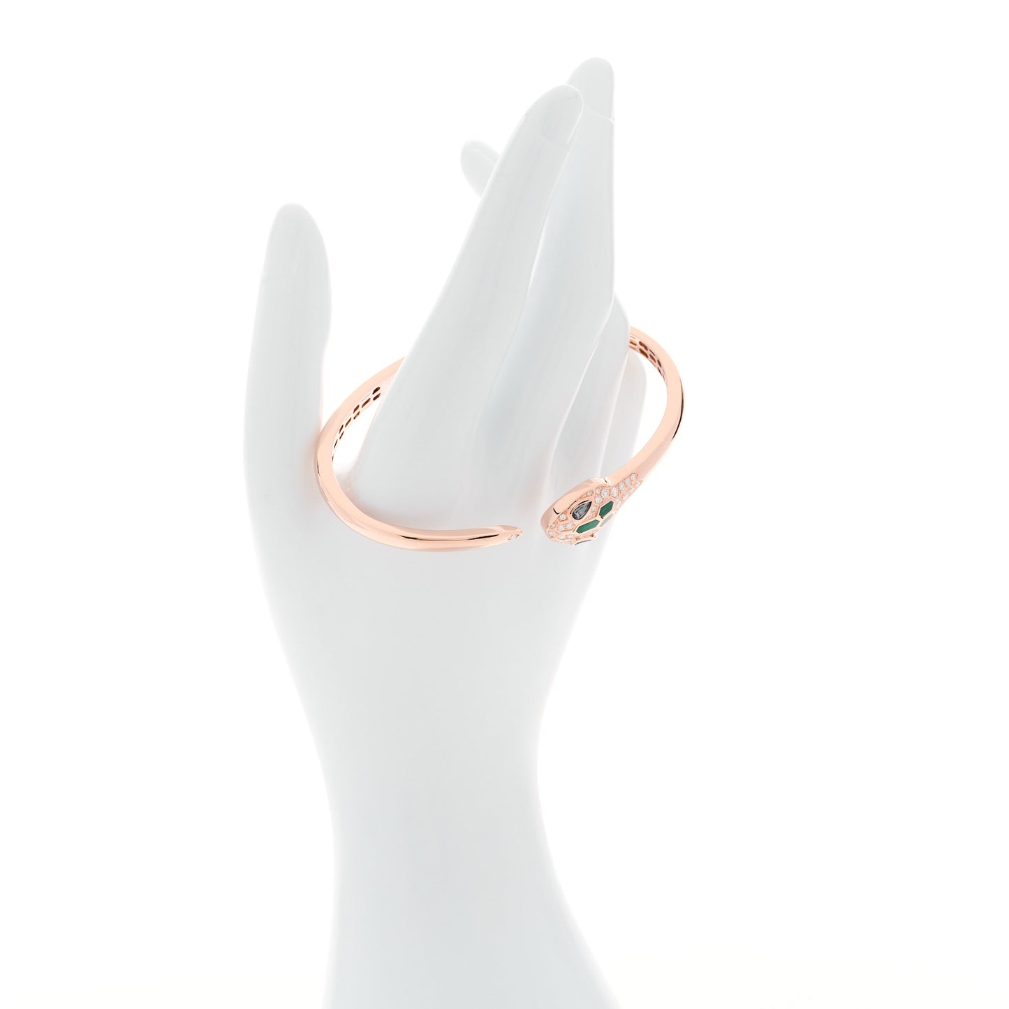 18K Rose Gold Diamond Sapphire Malachite Serpenti Seduttori Bangle Bracelet L