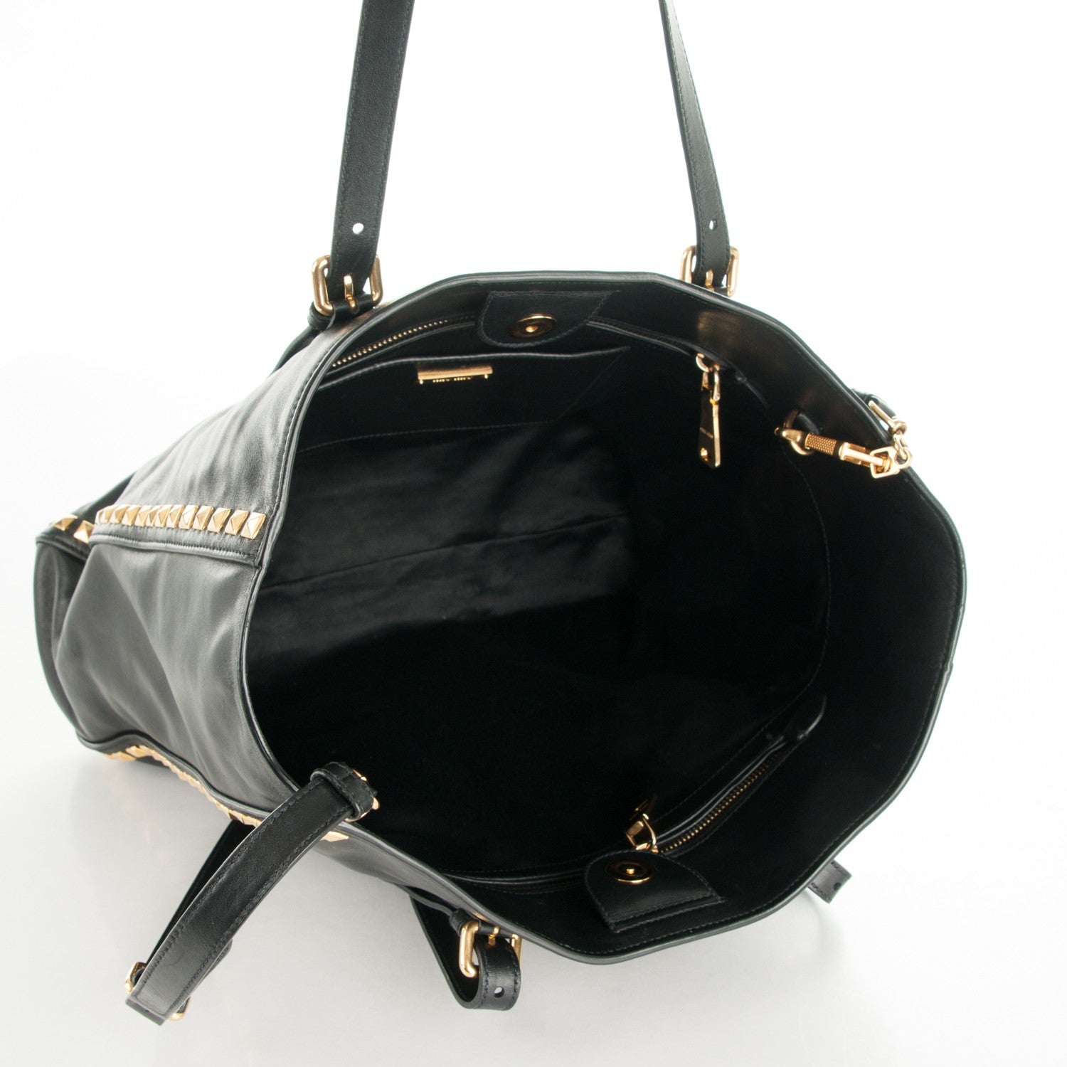 Miu Miu Soft Calf Studded Shopping Tote Nero Black 5 of 9