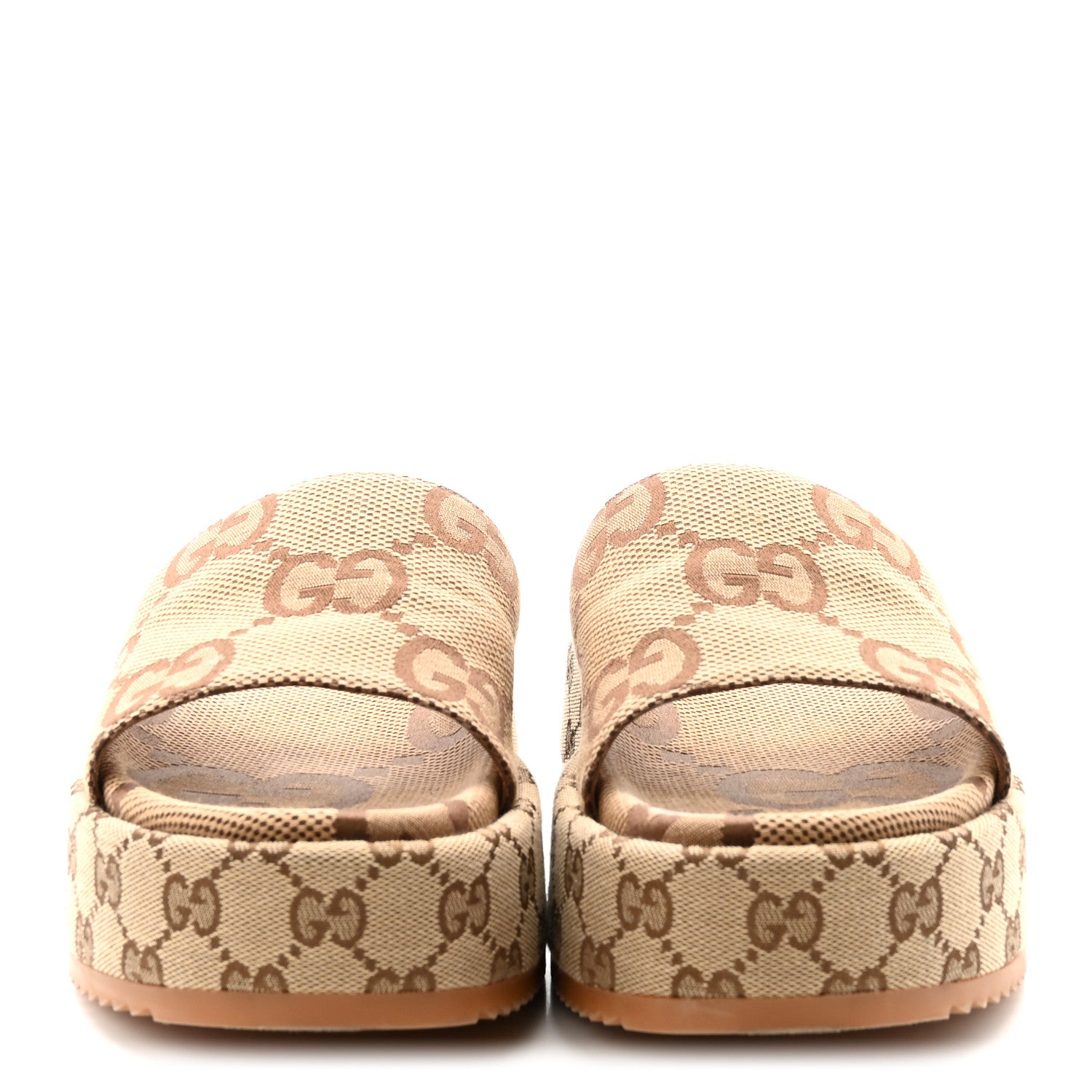Gucci Monogram Maxi GG Angelina Platform 55mm Slide Sandals 40 Camel Ebony 3 of 10