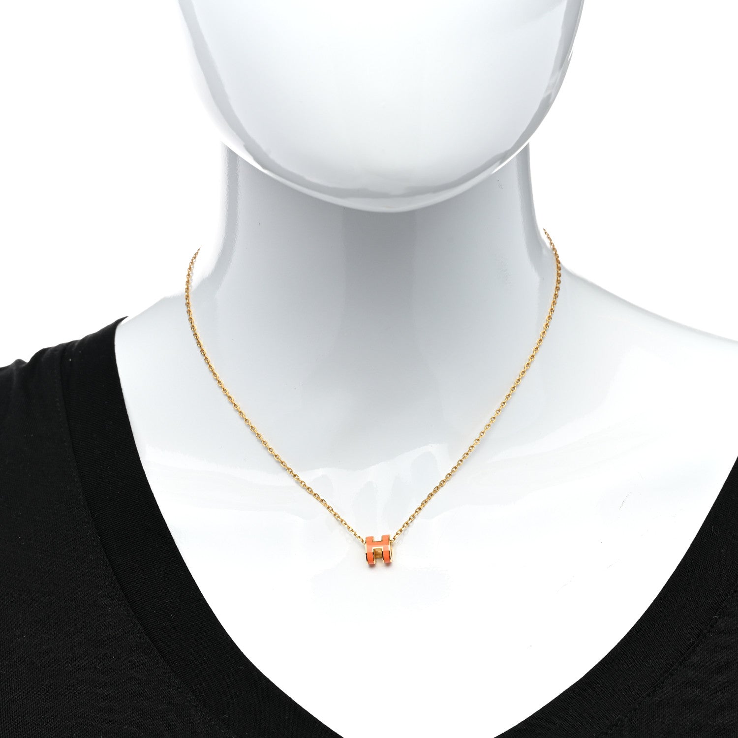 Hermes Lacquered Gold Mini Pop H Pendant Necklace Orange 2 of 8