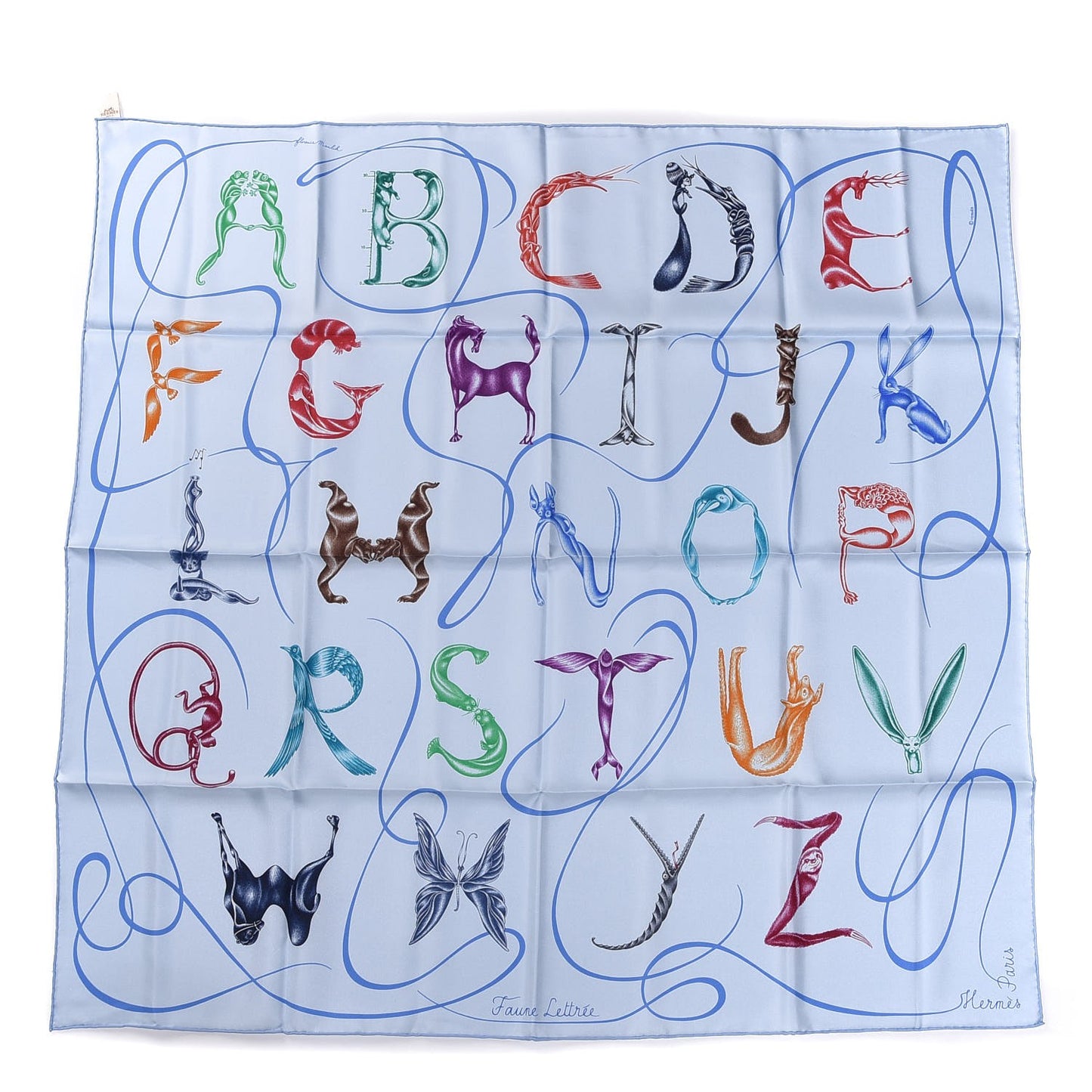 Silk Faune Lettree Scarf 90 Lagon Myosotis Multicolore