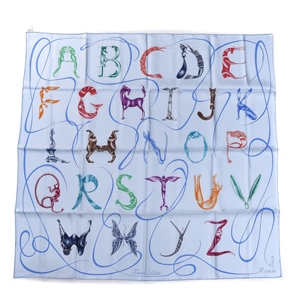 Hermes Silk Faune Lettree Scarf 90 Lagon Myosotis Multicolore 1 of 6