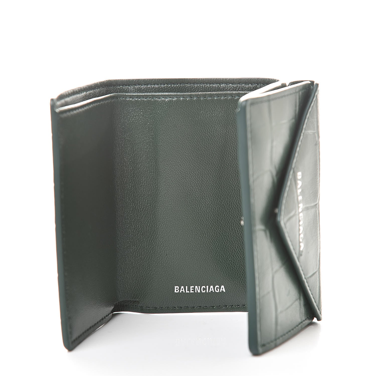 Balenciaga Calfskin Crocodile Embossed Mini Papier Wallet Dark Green 5 of 8