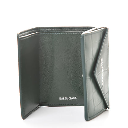 Balenciaga Calfskin Crocodile Embossed Mini Papier Wallet Dark Green 5 of 8